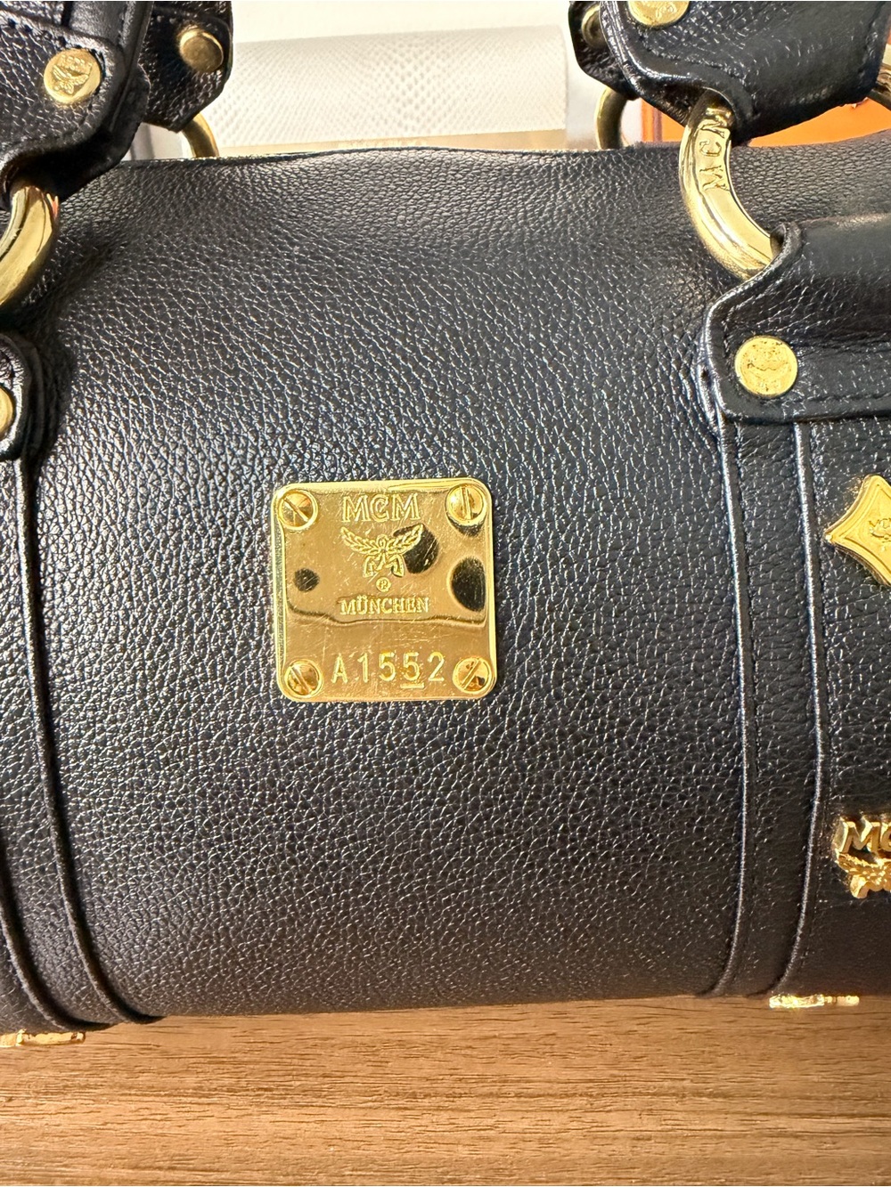 AUTHENTIC - MCM Black Boston Style Too Handle Bag with Gold Hardware - Picture 3 of 13